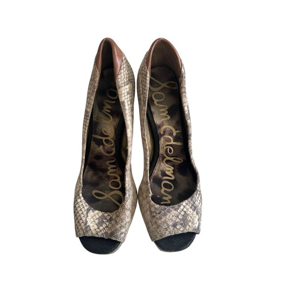 SAM EDELMAN Snake Print Leather Peeptoe Heels SIze 7.5 - Picture 4 of 9